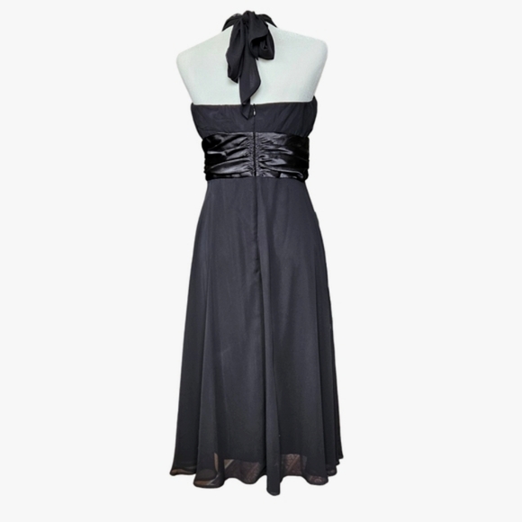 Connected Apparel strapless black chiffon midi dress ties around neck Size 12 - Picture 2 of 16